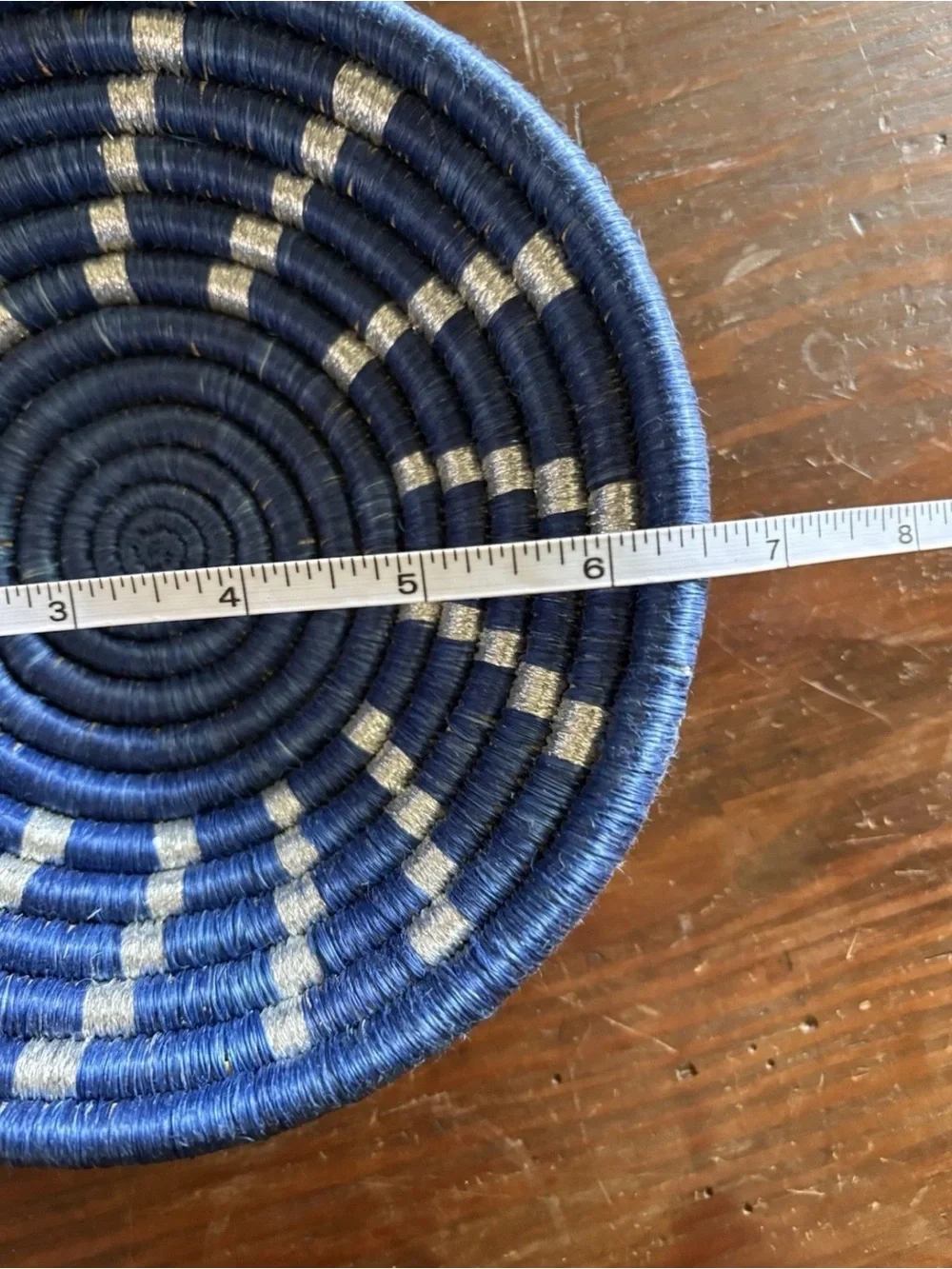 Handwoven Blue Coiled Decorative Bowl Boho-Chic, coastal blue